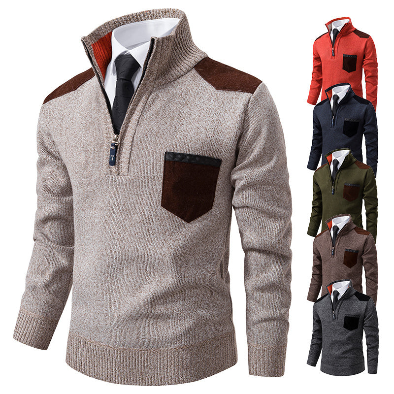 Pullover Men Sweater Thick Polo Shirts Korean Half Zipper Cold Blouse Stand Collar Autumn Winter Outerwear Luxury Cloth