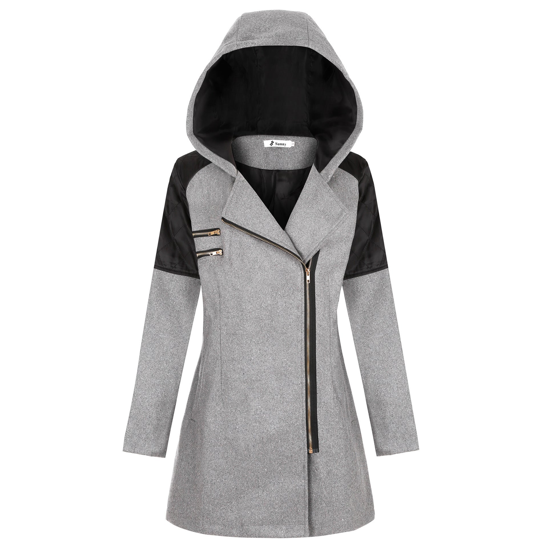 Women Warm Slim Full Zipper Coat Thick Woolen Coat Female Fall Winter Windbreaker Hooded Diagonal Zipper Women's Clothing